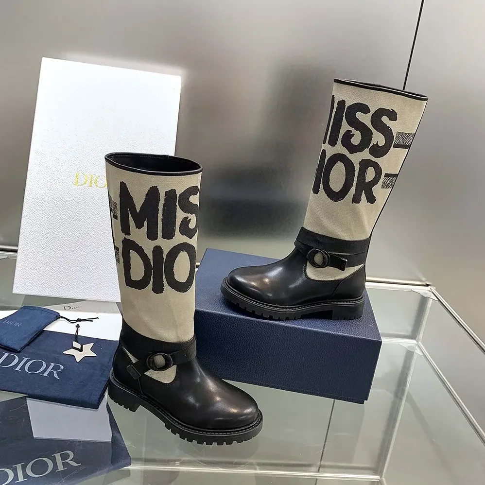 Dior D-Major Boot Warm Taupe Technical Canvas with Black Miss Dior Graffiti Print for Women Dior D-Major Boot Warm Taupe Technical Canvas with Black Miss Dior Graffiti Print for Women