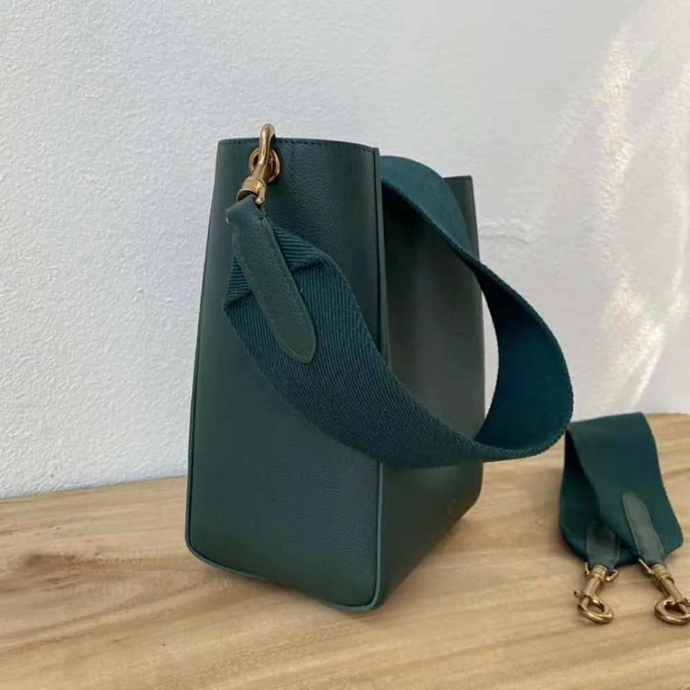 Celine Sangle Small Bucket Bag in Soft Grained Calfskin for Women in Green