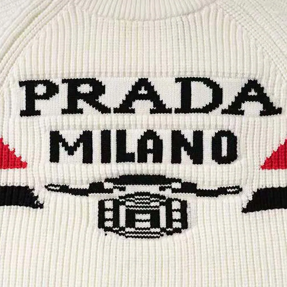 Prada Cashmere Ribbed Knit Sweater with Sleek for Women in White