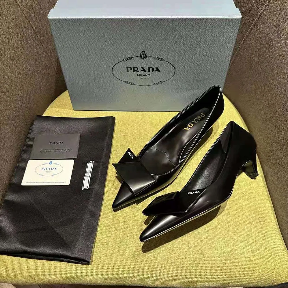 Prada Brushed Leather Pumps for Women in Black Prada Brushed Leather Pumps for Women in Black