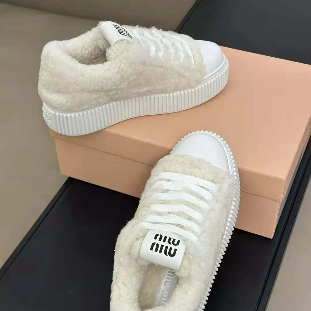 Miu Miu Shearling Sneakers with EVA Sole with Logo for Women