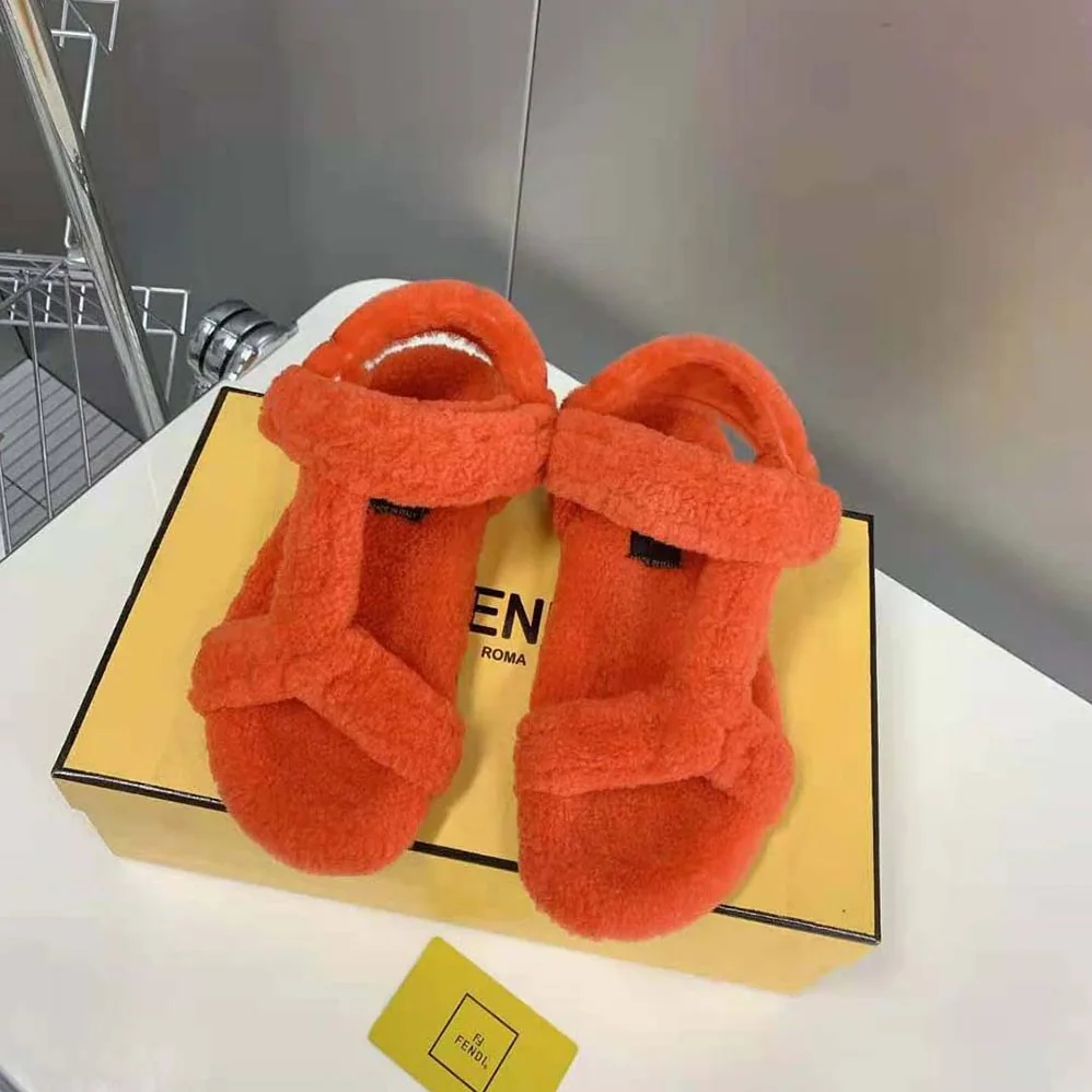 Fendi Feel Red Sheepskin Sandals for Women