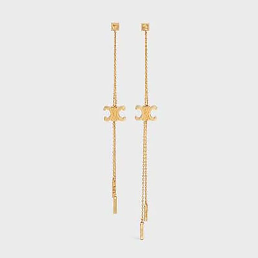 Celine Triomphe Sliding Earrings in Brass with Gold Finish for Women