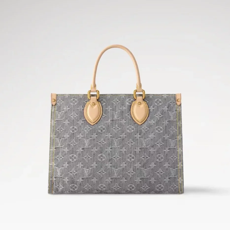 Louis Vuitton OnTheGo MM Tote Bag in Washed Gray Gold Hardware