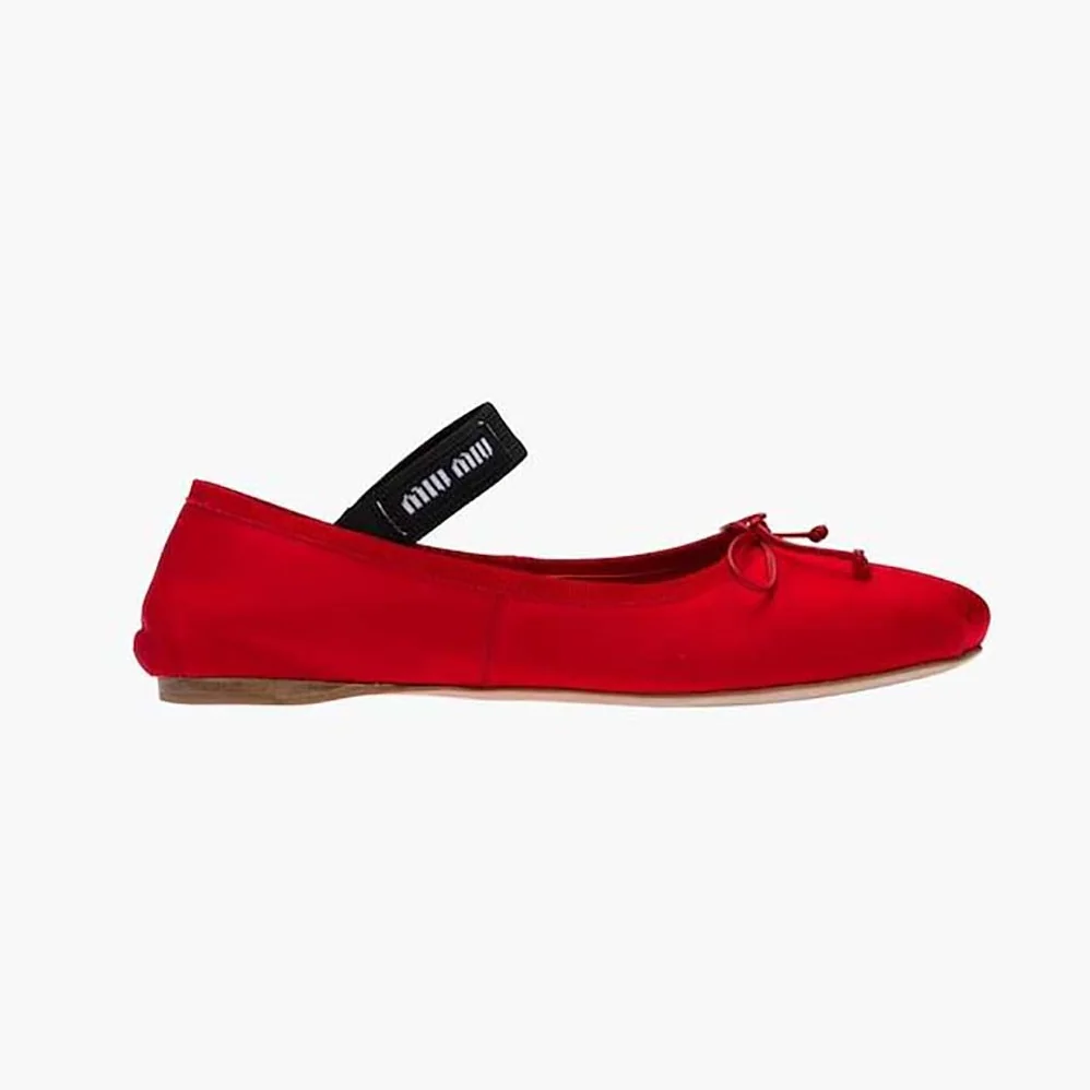 Miu Miu Satin Ballerinas with Knit Logo Label for Women in Red