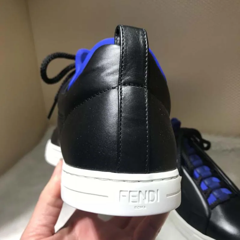 Fendi Black Leather Sneakers Shoes Black for Men