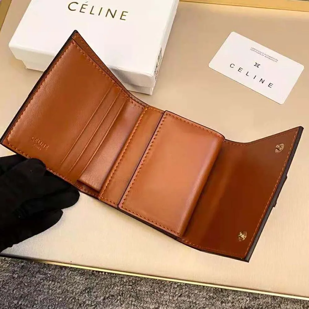 Celine Small Trifold Wallet in Triomphe Canvas and Lam for Women Celine Small Trifold Wallet in Triomphe Canvas and Lam for Women