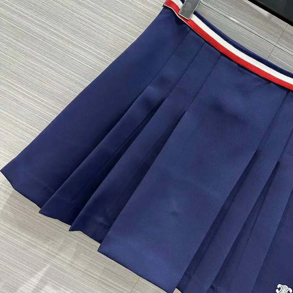 Celine Pleated Mini Skirt in Cotton Gabardine for Women in Navy Celine Pleated Mini Skirt in Cotton Gabardine for Women in Navy