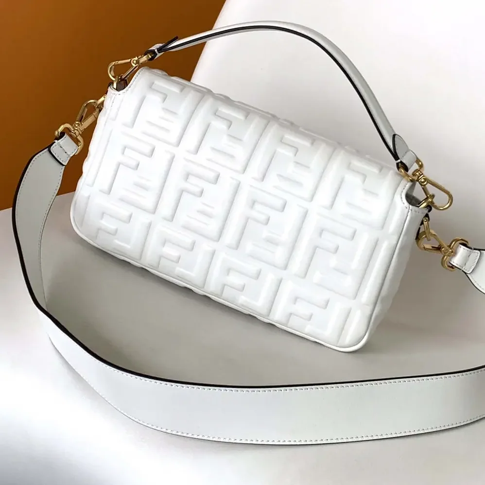 Fendi Medium Baguette White Leather Bag for Women
