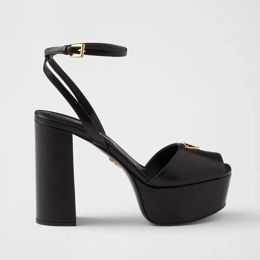 Prada Nappa Leather Platform Sandals for Women in Black