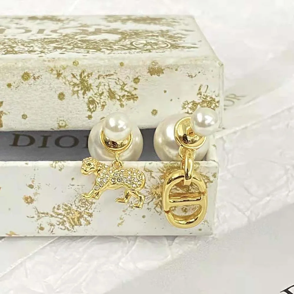Dior Tribales Earrings Gold-Finish Metal with White Resin Pearls and Silver for Women in Tone Crystals