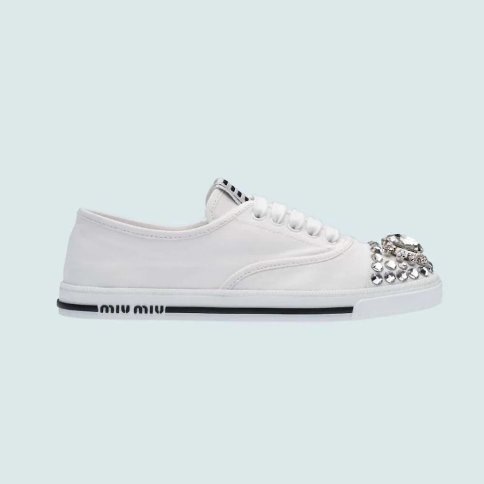 Miu Miu Cotton Gabardine Sneakers for Women in White Miu Miu Cotton Gabardine Sneakers for Women in White