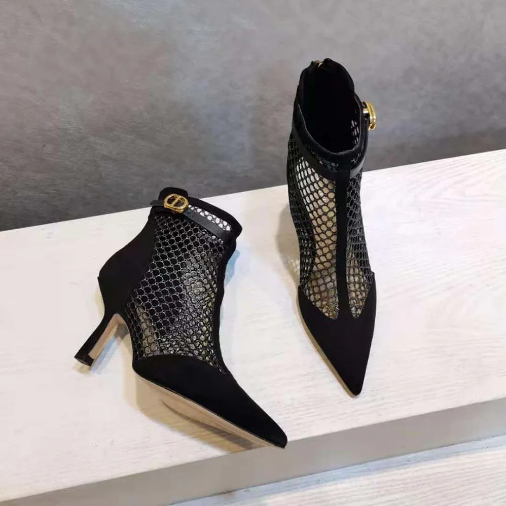 Dior Dior-I Heeled Ankle Boot Black Suede Calfskin Mesh in 8cm Heel for Women Dior Dior-I Heeled Ankle Boot Black Suede Calfskin Mesh in 8cm Heel for Women