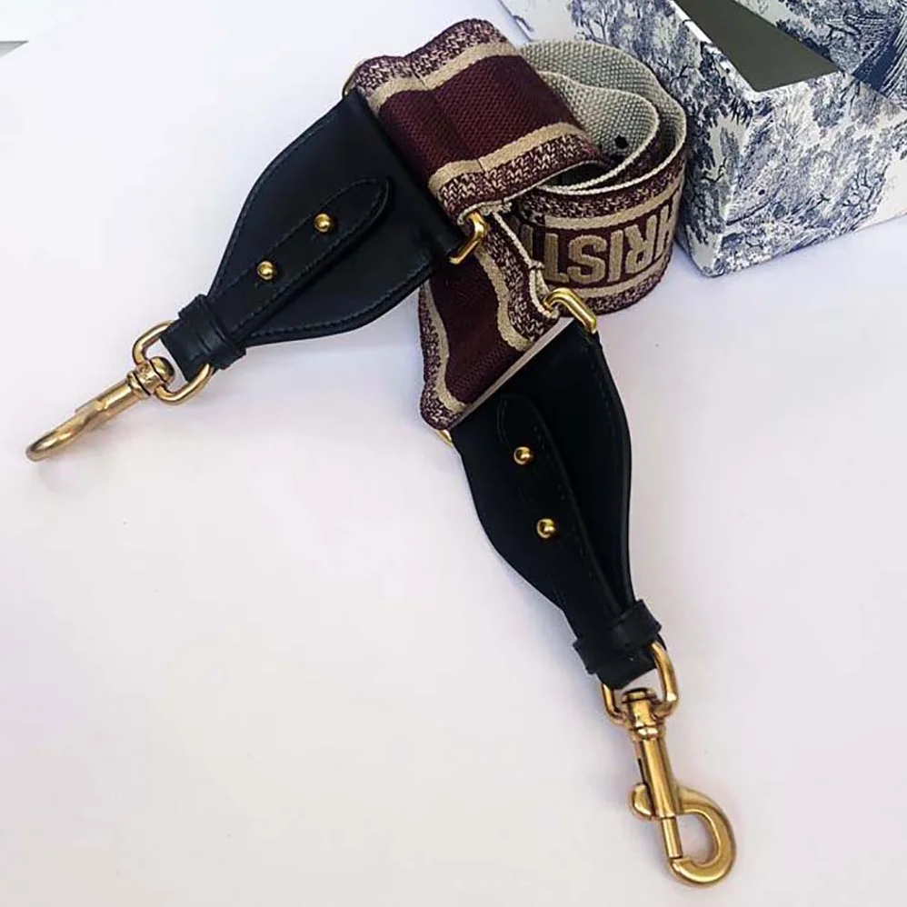 Dior Shoulder Strap with Ring Burgundy ‘CHRISTIAN DIOR PARIS' Embroidery for Women
