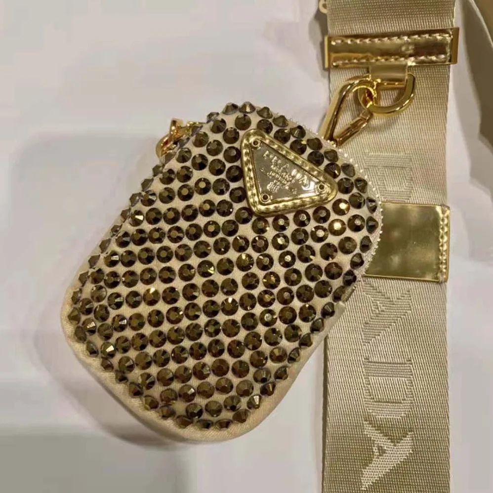 Prada Re-Edition 2005 Satin Bag with Crystals for Women in Gold
