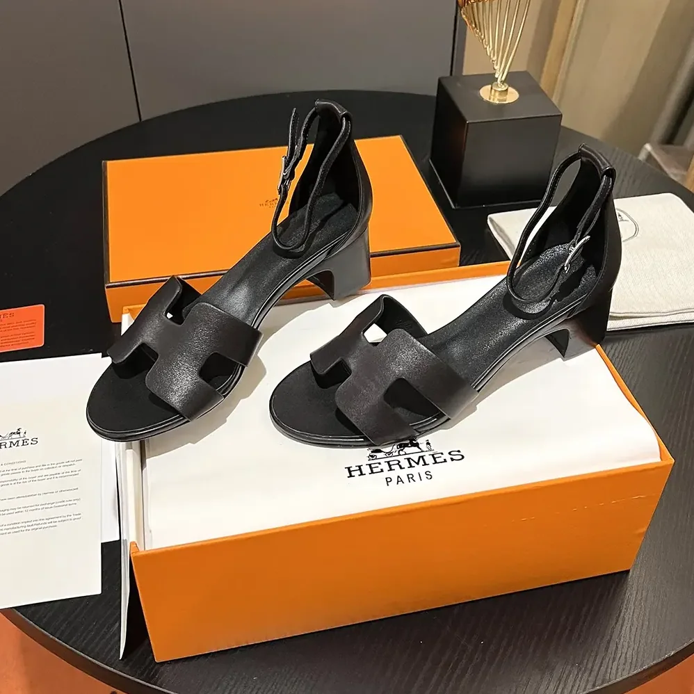 Hermes Encens 50 Sandal-Black H221119Z for Women