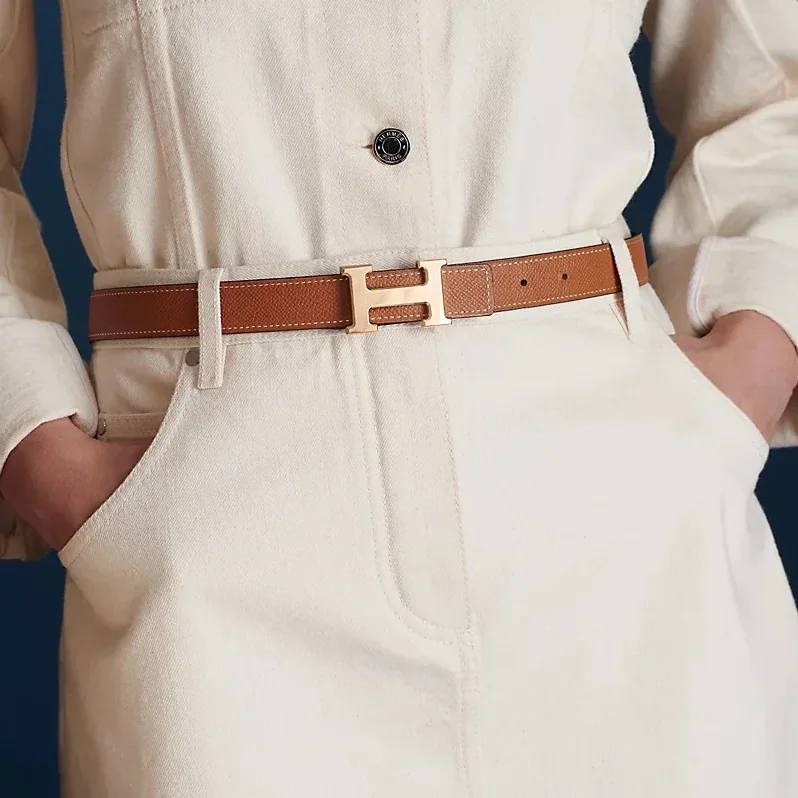 Hermes Mini H Reversible Belt Brown in Blanc Hermes Mini H Reversible Belt Brown in Blanc