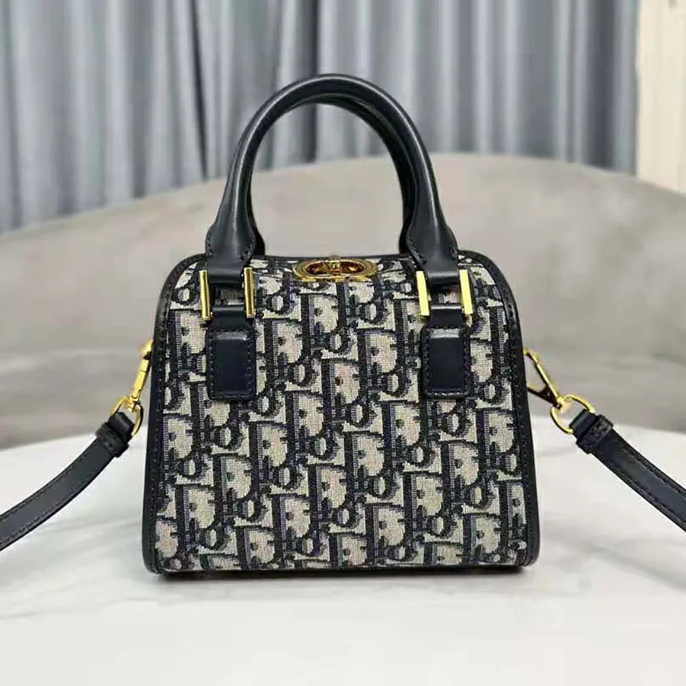Dior Small Boston Bag Blue Dior Oblique Embroidery and Smooth Calfskin for Women Dior Small Boston Bag Blue Dior Oblique Embroidery and Smooth Calfskin for Women