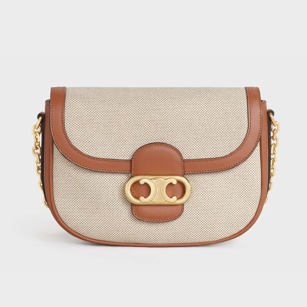 Celine Medium Chain Maillon Triomphe Bag in Textile and Calfskin for Women Celine Medium Chain Maillon Triomphe Bag in Textile and Calfskin for Women