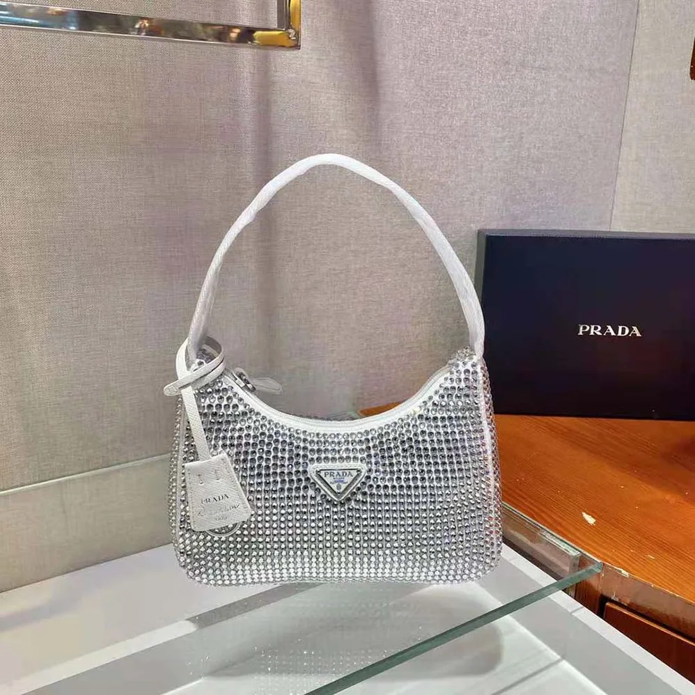 Prada Satin Mini-Bag with Artificial Crystals for Women in White
