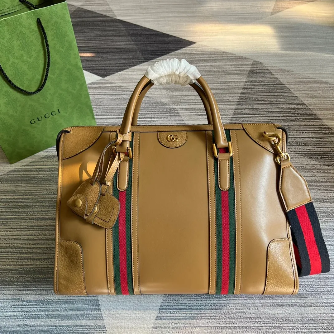 Large Bauletto Top Handle Bag With Double G Grey in Brown / Large Bauletto Top Handle Bag With Double G Grey in Brown /