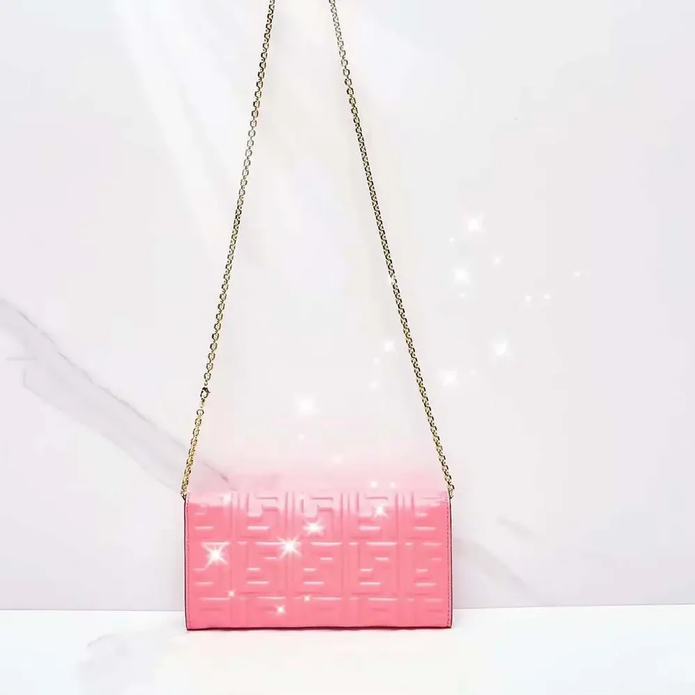Fendi Baguette Continental Wallet With Chain Pink Nappa Leather Wallet for Women
