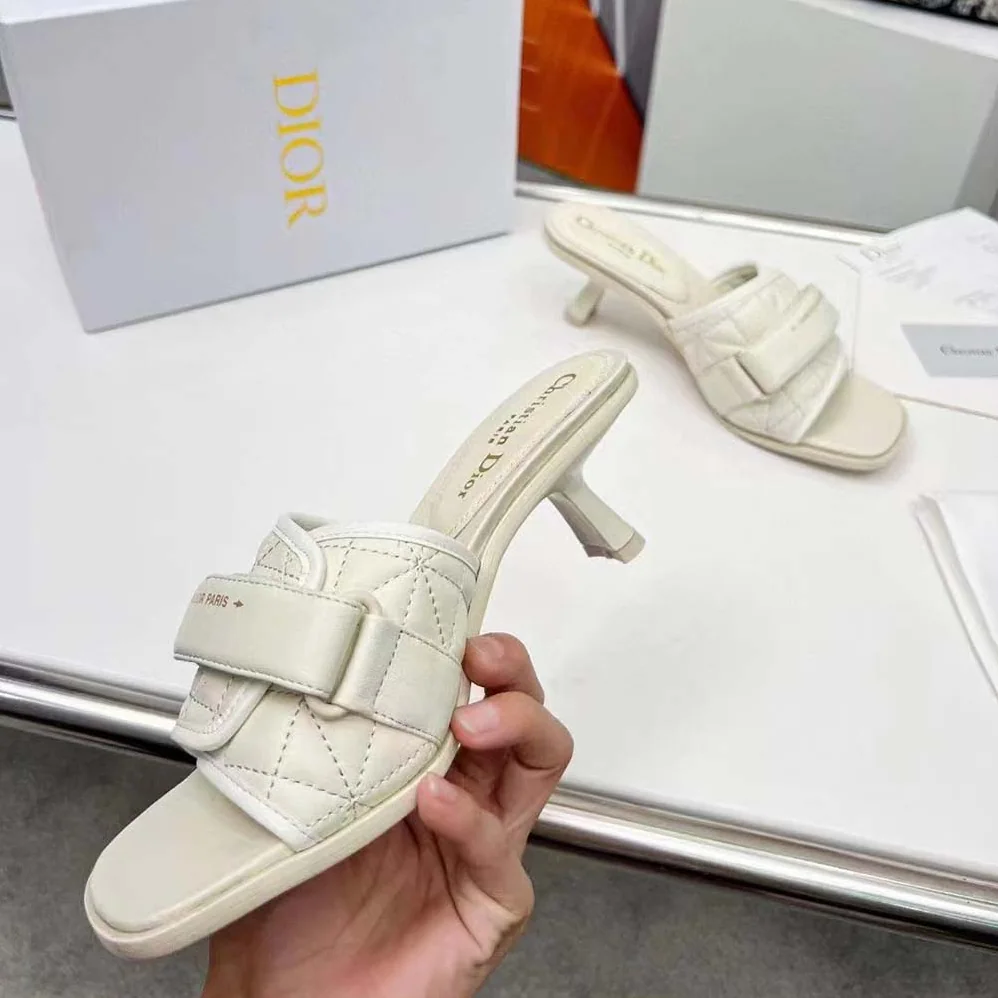 Dior Dio(r)evolution Heeled Slide White Quilted Cannage Calfskin for Women