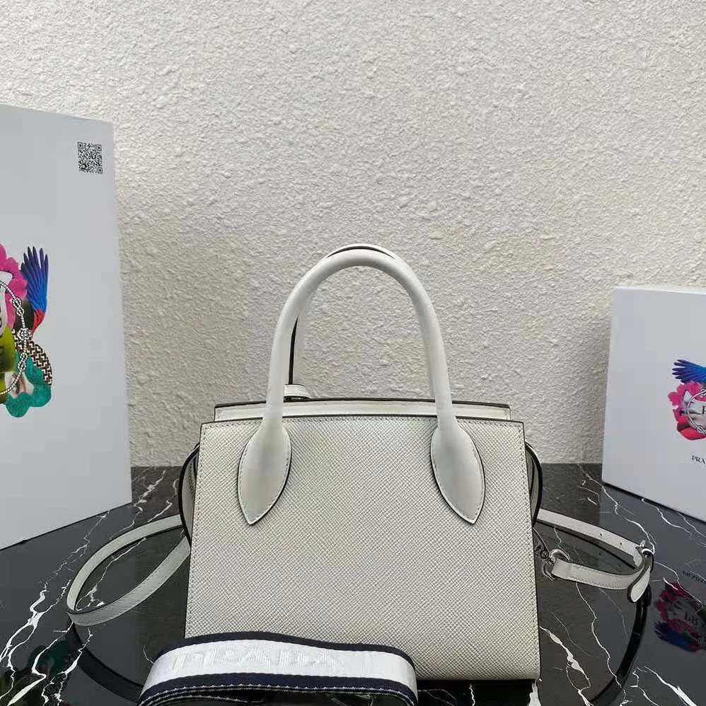 Prada Saffiano Leather Prada Monochrome Bag for Women in White Prada Saffiano Leather Prada Monochrome Bag for Women in White