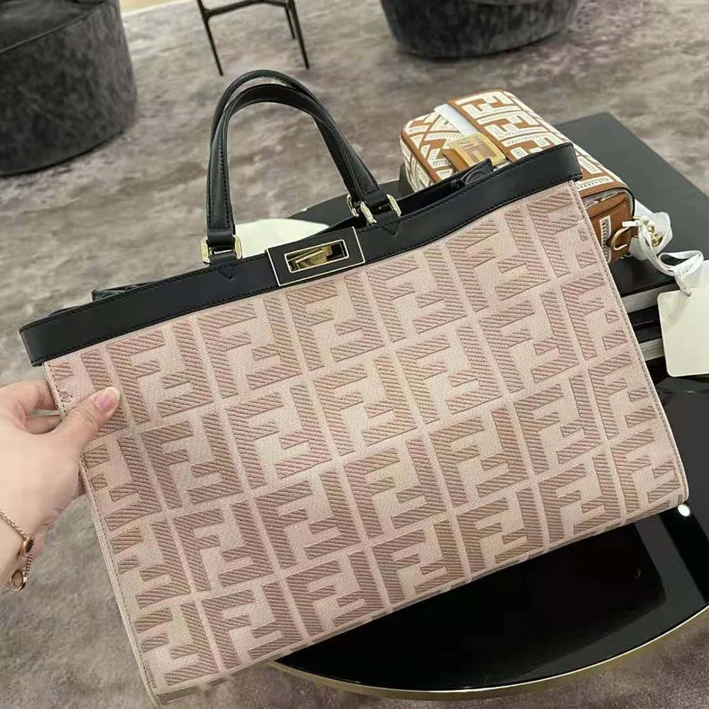 Fendi Peekaboo X-Tote Embroidered Canvas Bag for Women in Pink Fendi Peekaboo X-Tote Embroidered Canvas Bag for Women in Pink