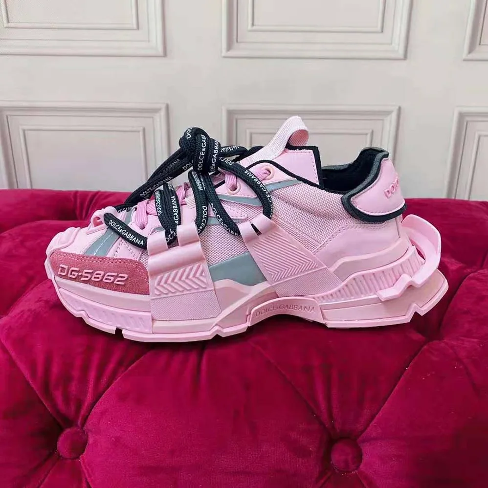 Dolce Gabbana D&G Mixed-Material Space Sneakers for Women in Pink Dolce Gabbana D&G Mixed-Material Space Sneakers for Women in Pink