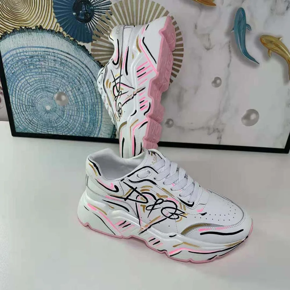Dolce Gabbana D&G Hand-painted Calfskin Nappa Daymaster Sneakers for Women Dolce Gabbana D&G Hand-painted Calfskin Nappa Daymaster Sneakers for Women