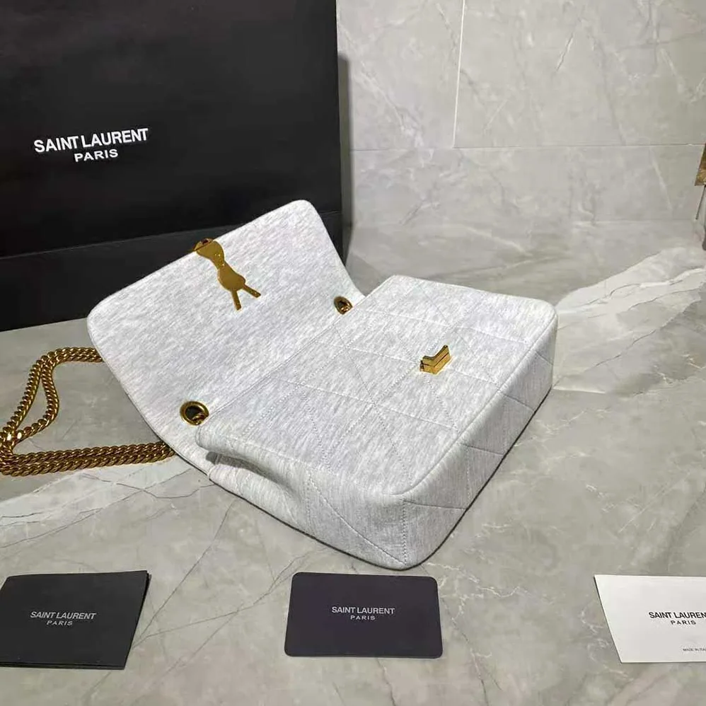 Saint Laurent YSL Jamie Medium Carre Rive Gauche in Jersey for Women in White Saint Laurent YSL Jamie Medium Carre Rive Gauche in Jersey for Women in White