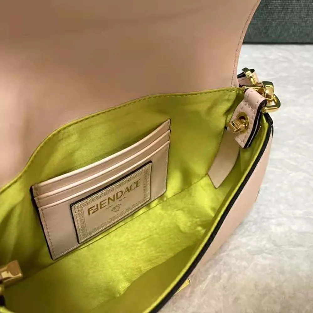 Fendi Brooch Mini Baguette Fendace Pink Leather Bag for Women Fendi Brooch Mini Baguette Fendace Pink Leather Bag for Women