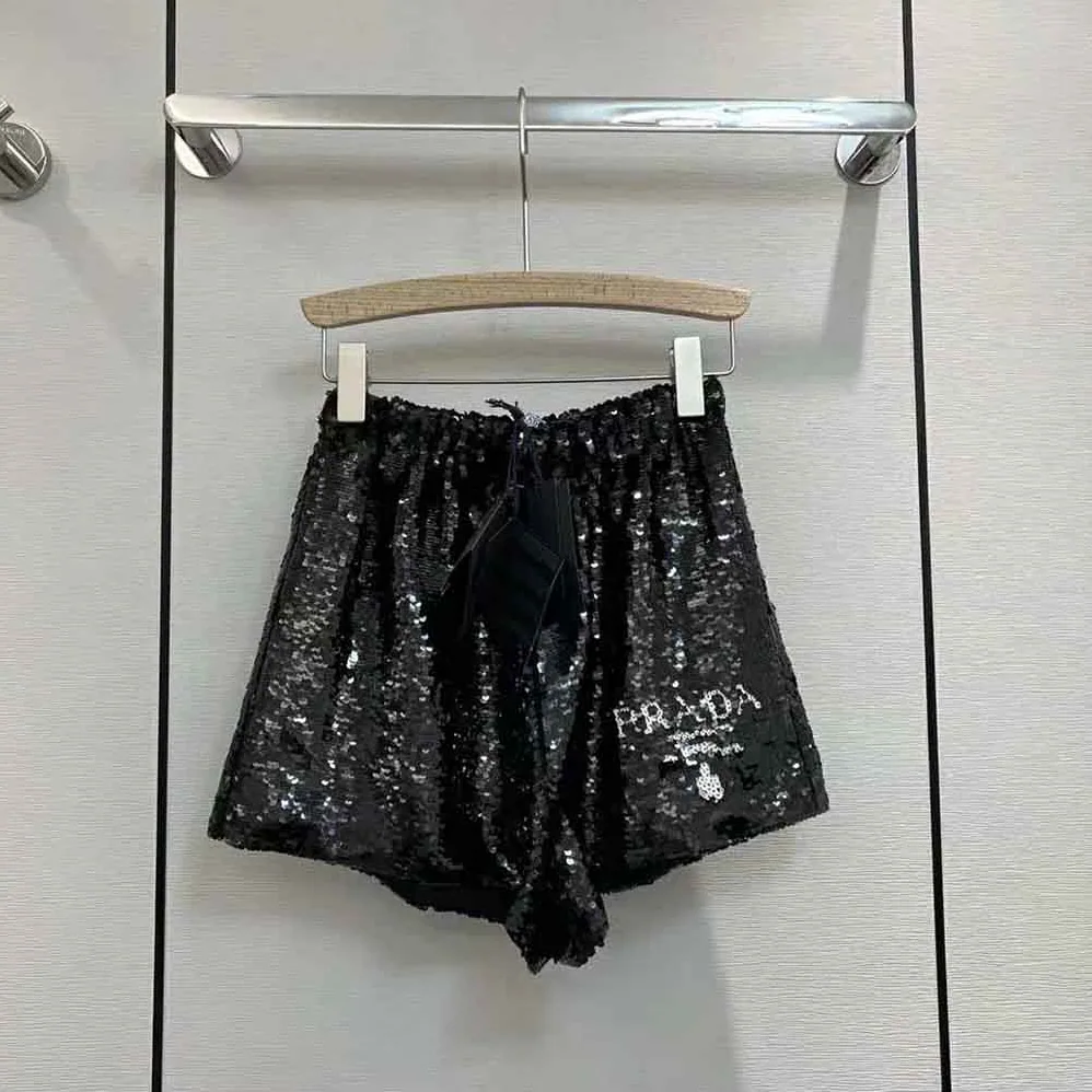 Prada Sparkling Sequin Chiffon Shorts with Sporty Allure for Women Prada Sparkling Sequin Chiffon Shorts with Sporty Allure for Women
