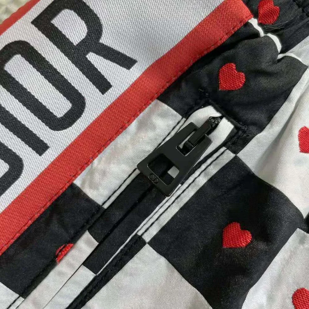 Dior Dioramour Shorts Black White and Red D-Chess Heart Technical Taffeta Jacquard for Women