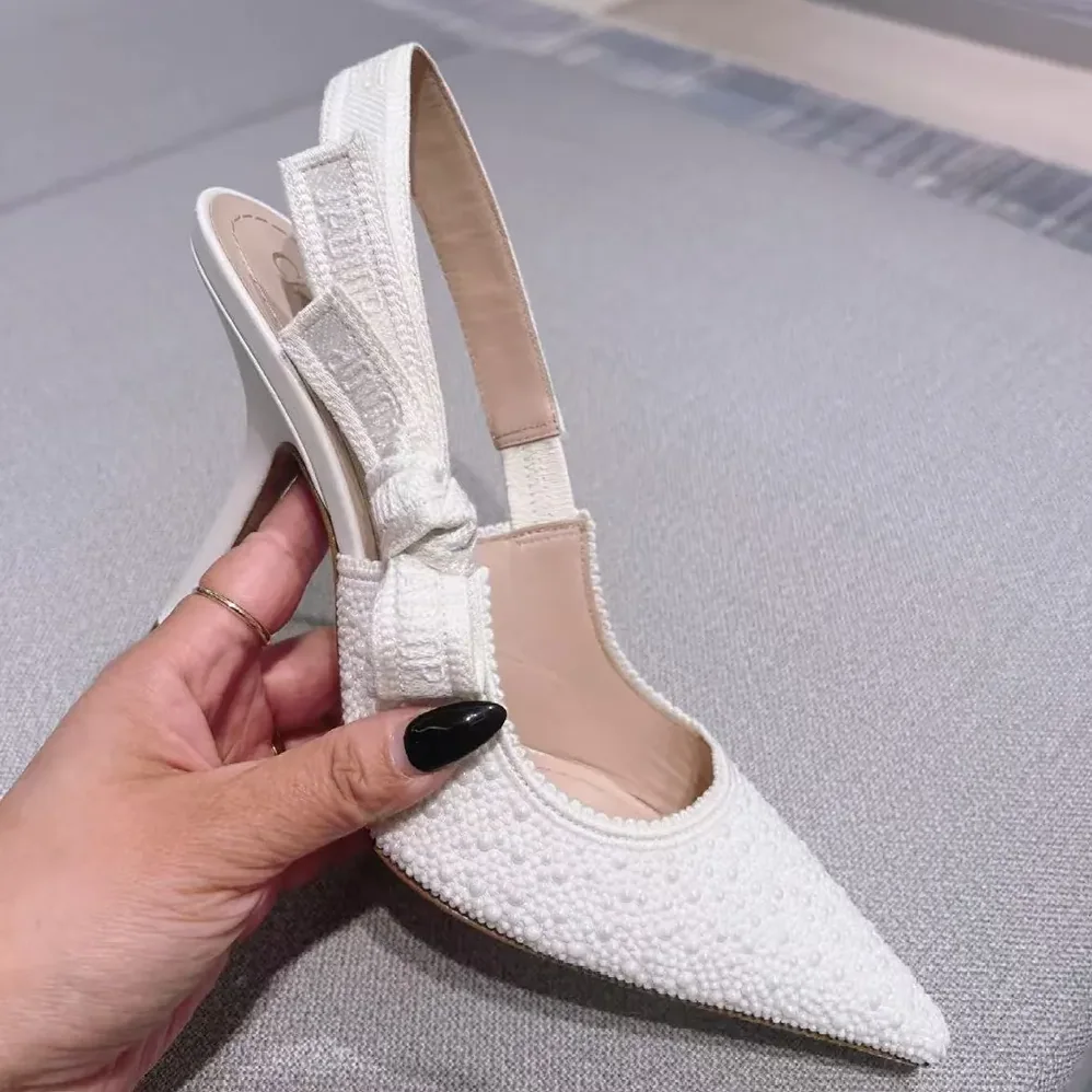 Dior J'Adior Slingback Pump Embroidered Cotton and White Resin Pearls for Women Dior J'Adior Slingback Pump Embroidered Cotton and White Resin Pearls for Women