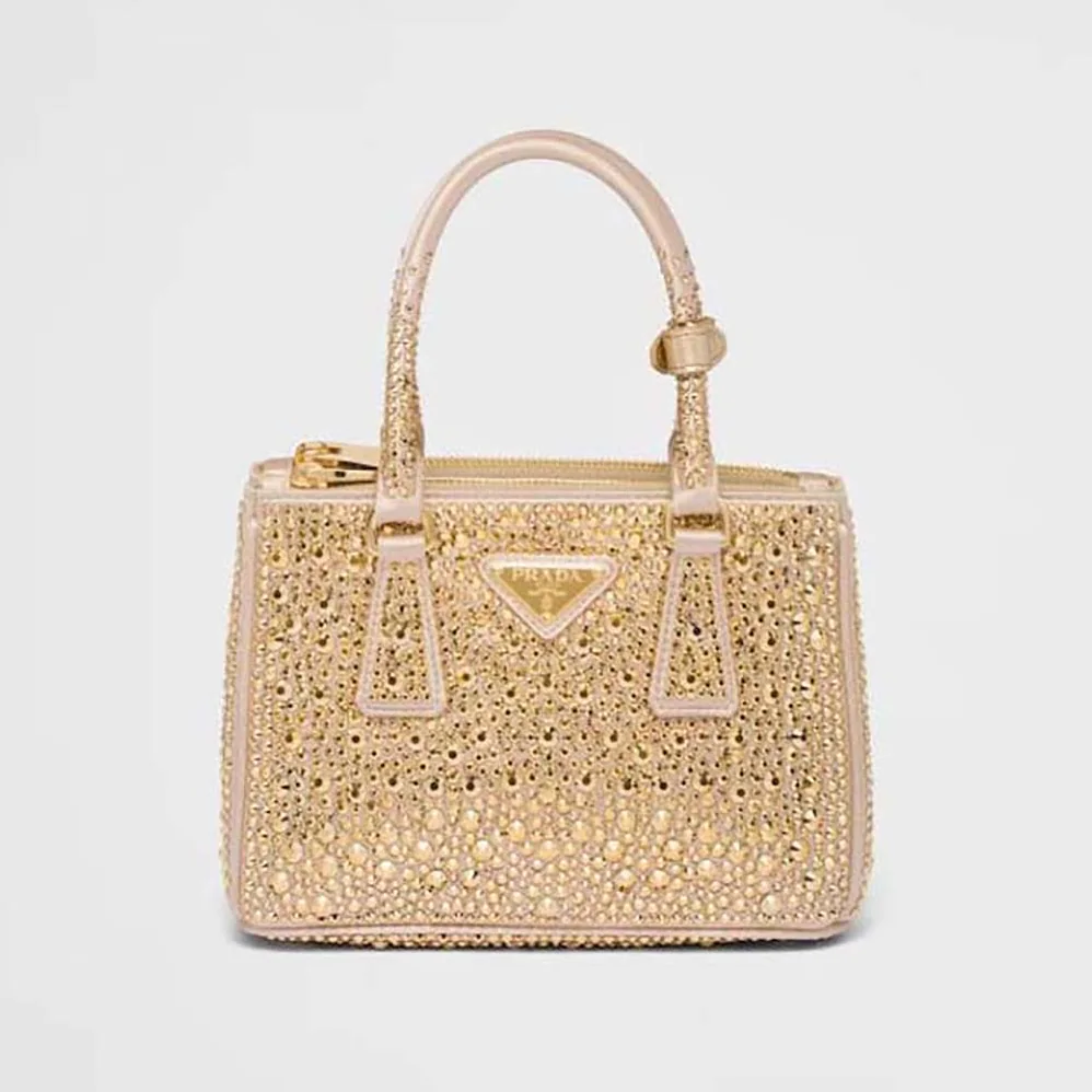 Prada Galleria Satin Mini-Bag with Crystals for Women in Gold Prada Galleria Satin Mini-Bag with Crystals for Women in Gold