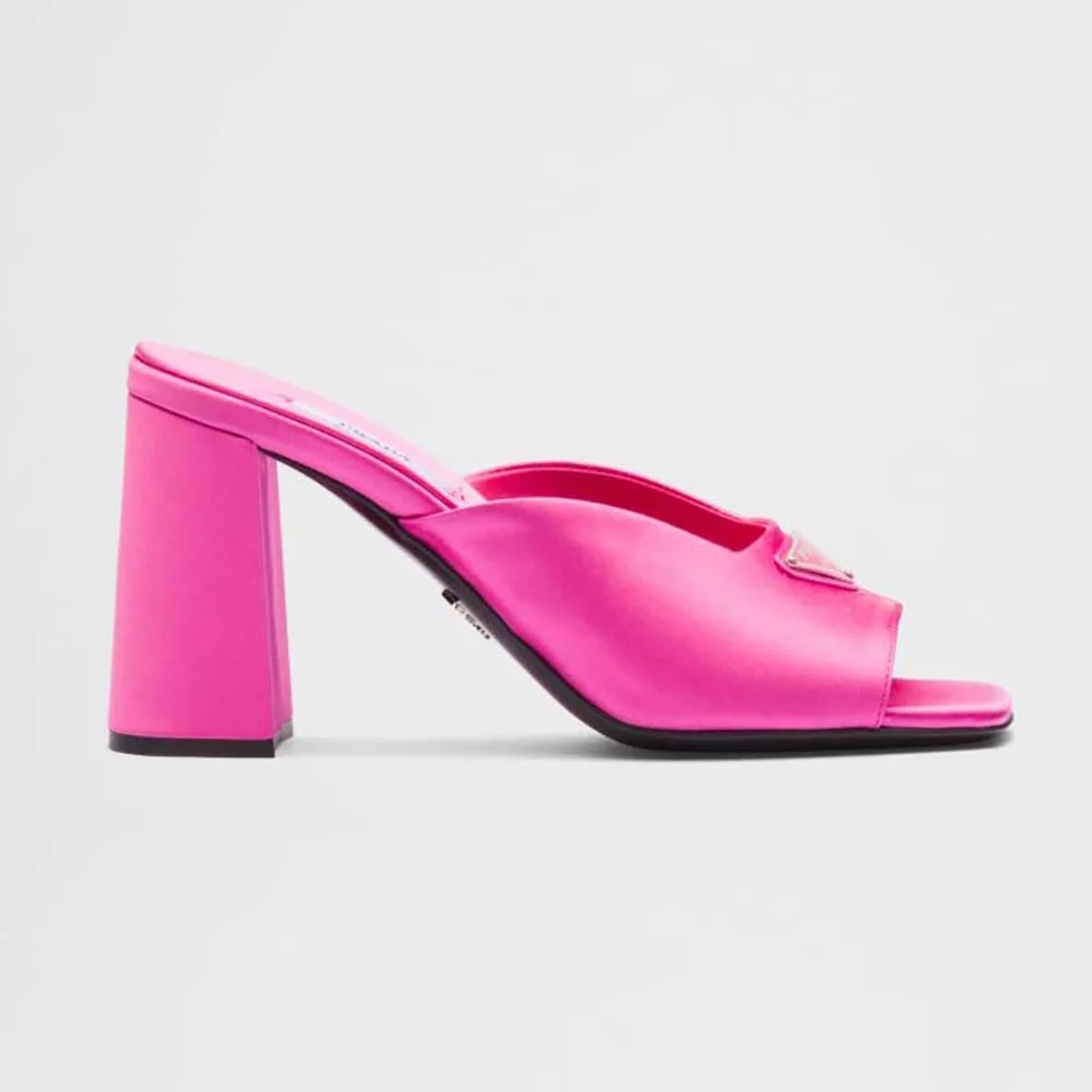 Prada High-Heeled Satin Slides for Women in Rose