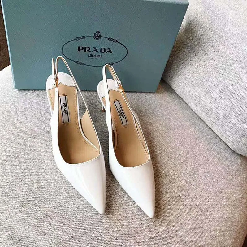 Prada Pointy Toe Slingback Pumps 45 mm Covered Heel for Women in White Prada Pointy Toe Slingback Pumps 45 mm Covered Heel for Women in White