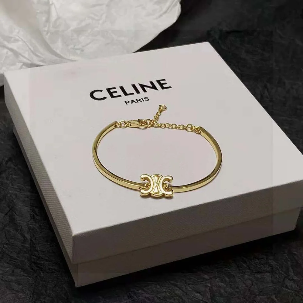 Celine Triomphe Articulated Bracelet in Brass with Gold Finish for Women Celine Triomphe Articulated Bracelet in Brass with Gold Finish for Women