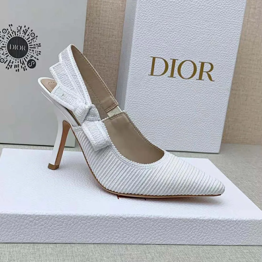 Dior J Adior Slingback Pump White Cotton Embroidery for Women Dior J Adior Slingback Pump White Cotton Embroidery for Women