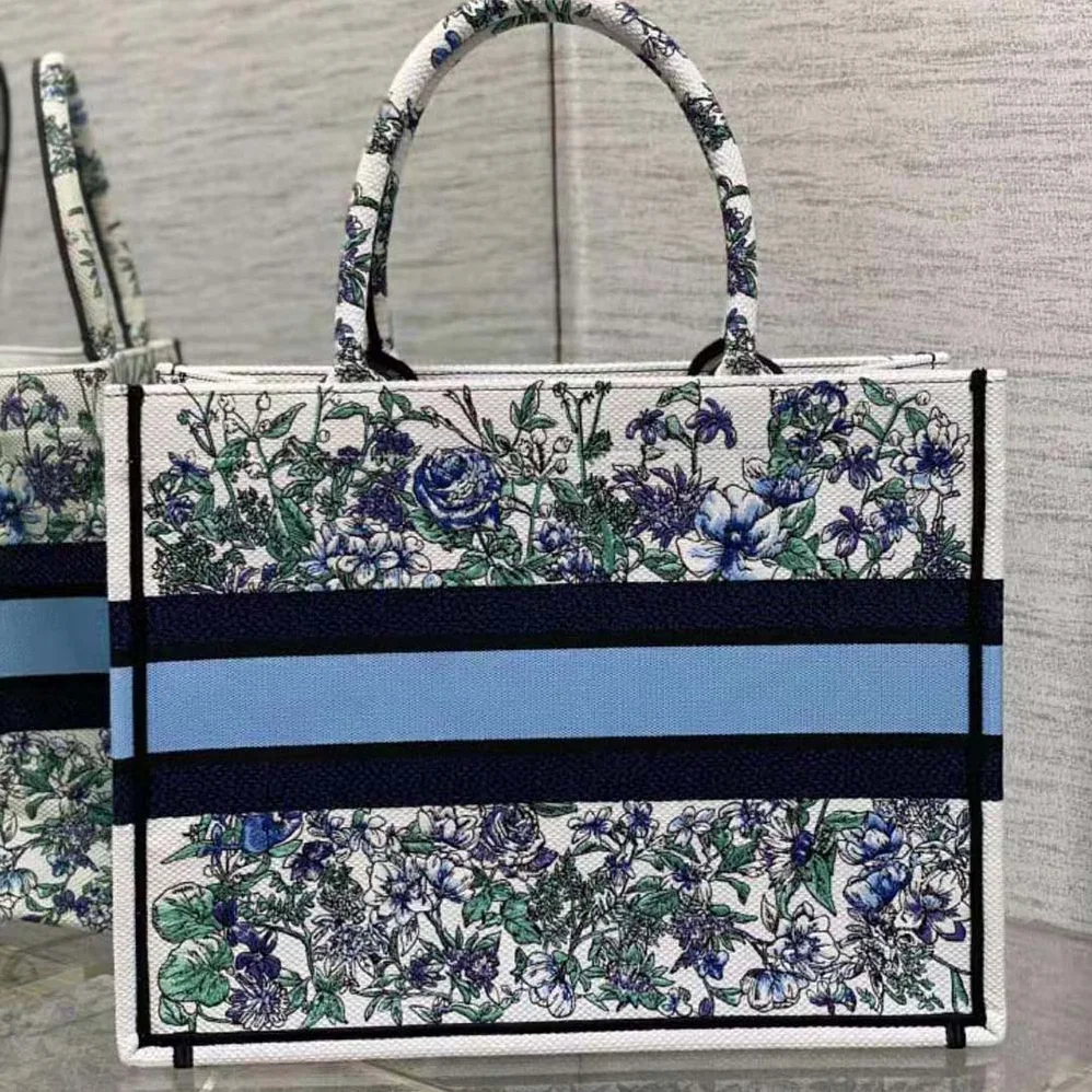 Dior Medium Dior Book Tote White Multicolor Flowers Constellation Embroidery for Women