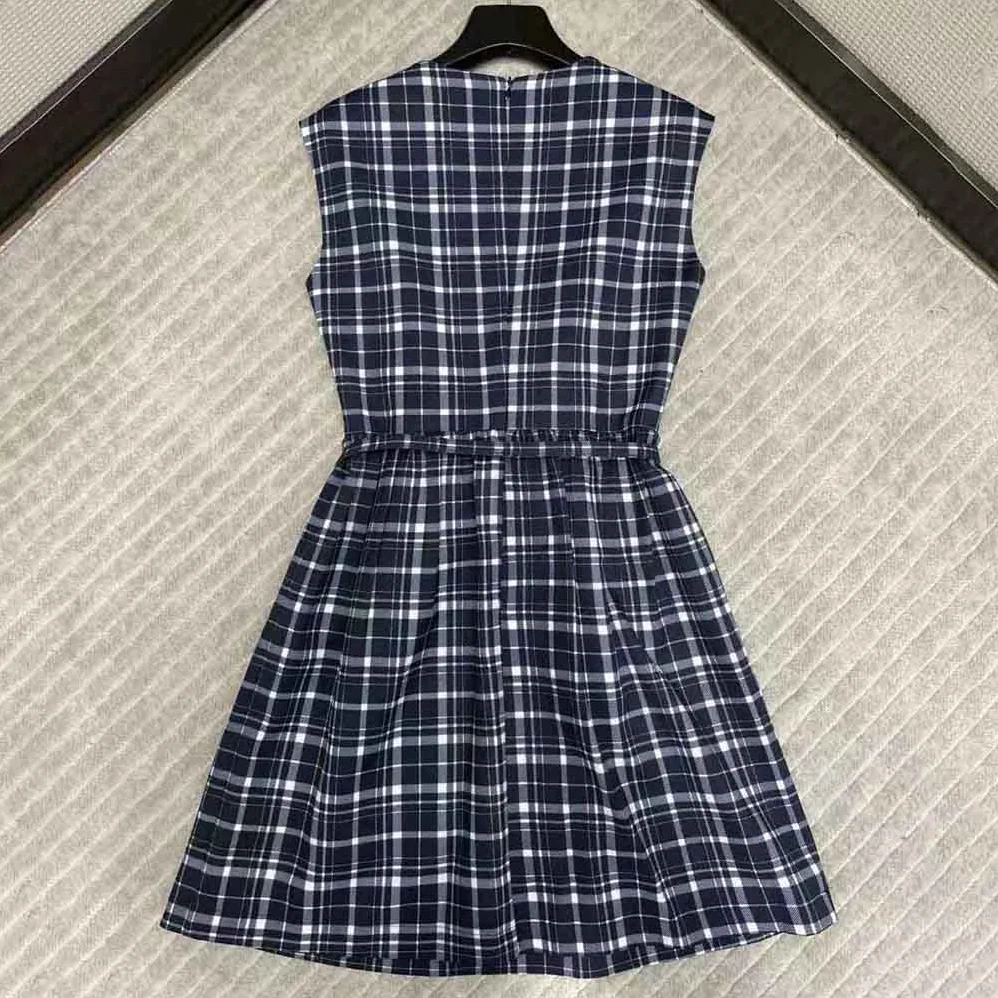 Dior Short Wrap-Over Dress Navy Blue Check'n'Dior Pop Wool Twill for Women Dior Short Wrap-Over Dress Navy Blue Check'n'Dior Pop Wool Twill for Women