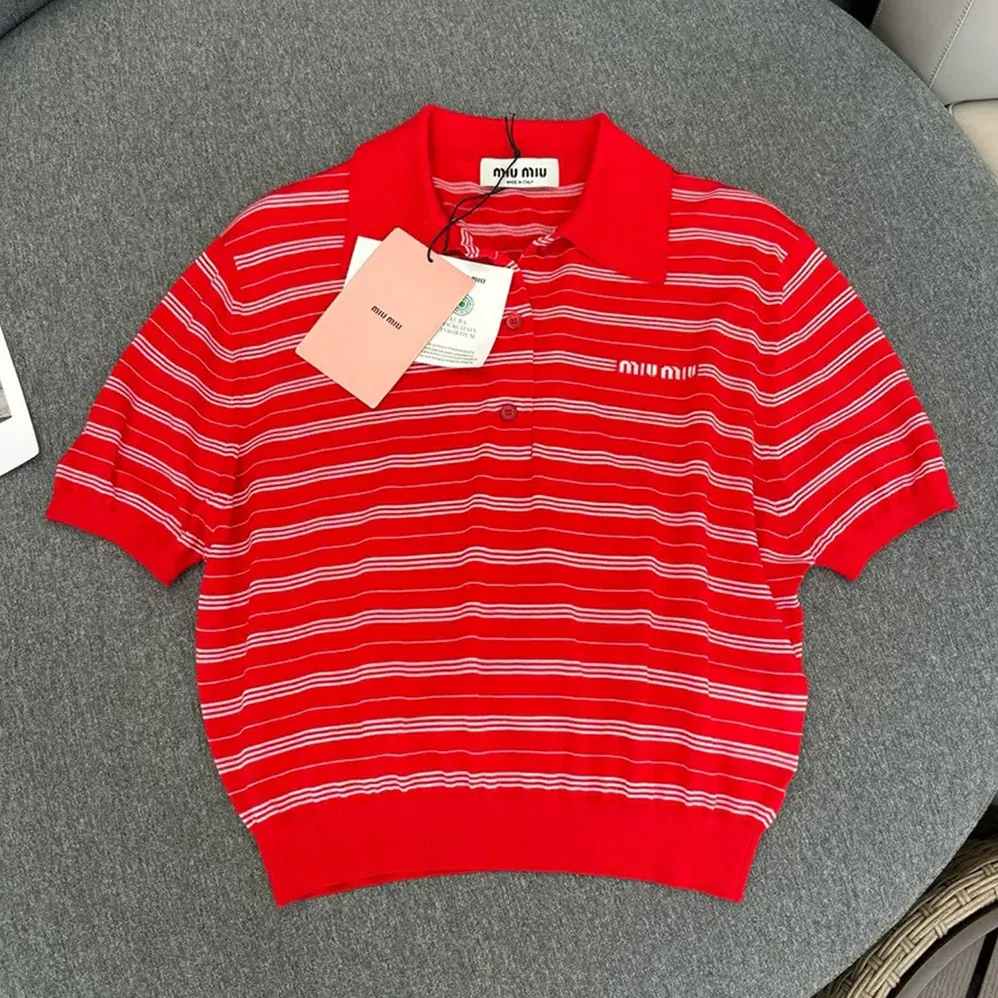 Miu Miu Cotton Knit Polo Shirt MML949_140V_F0011_S_OOO for Women