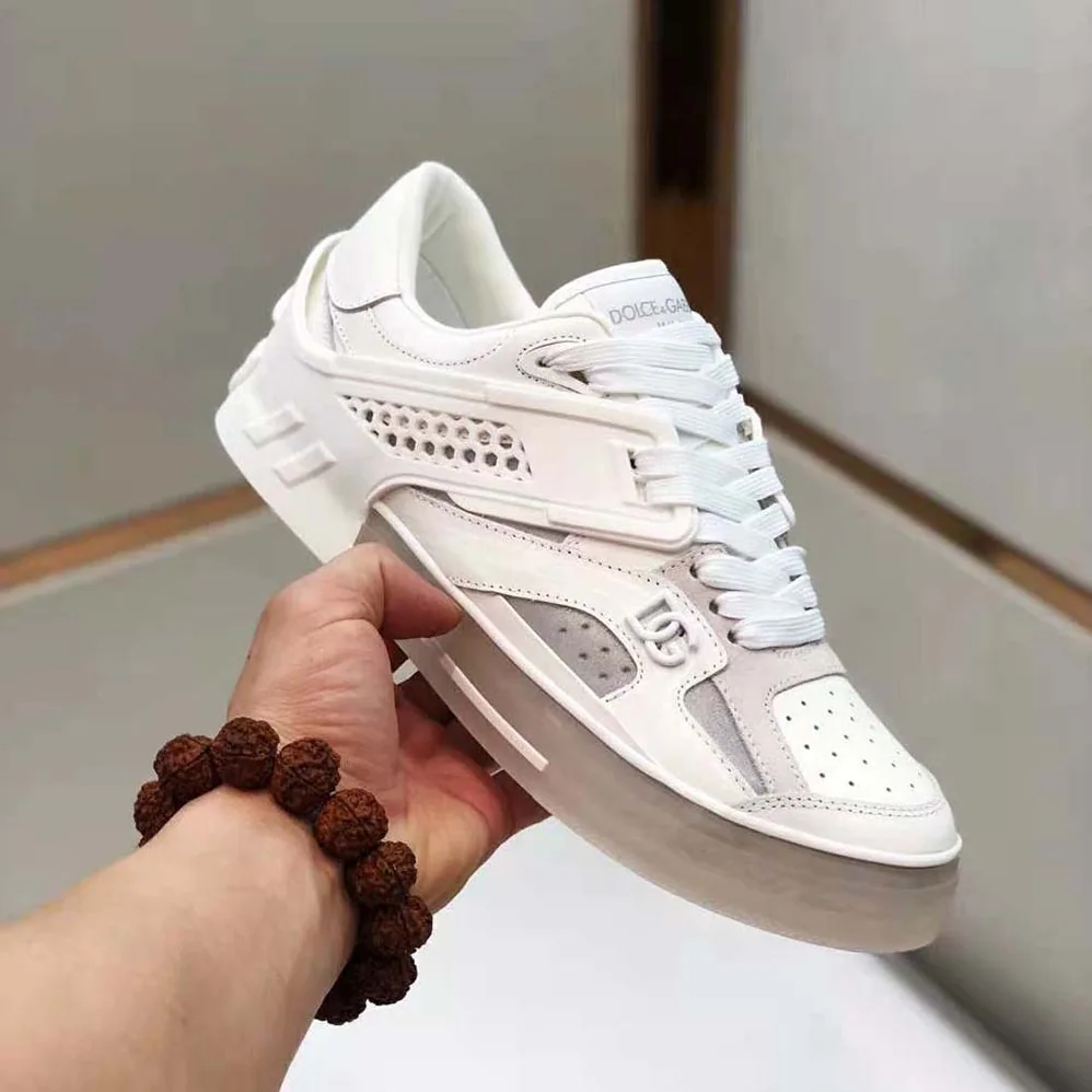 Dolce Gabbana D&G Mixed-Material Custom 2.Zero Sneakers for Men in White Dolce Gabbana D&G Mixed-Material Custom 2.Zero Sneakers for Men in White