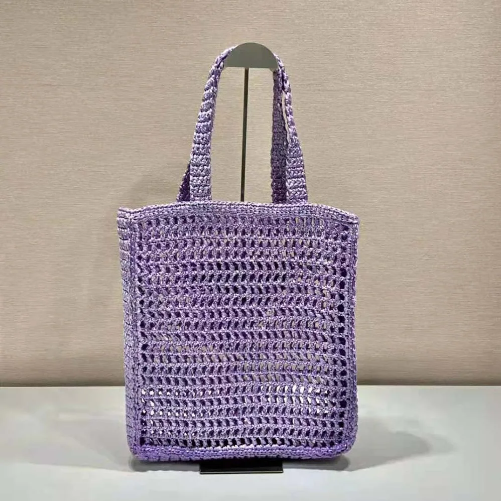 Prada Raffia Tote Bag with A Soft for Women in Purple