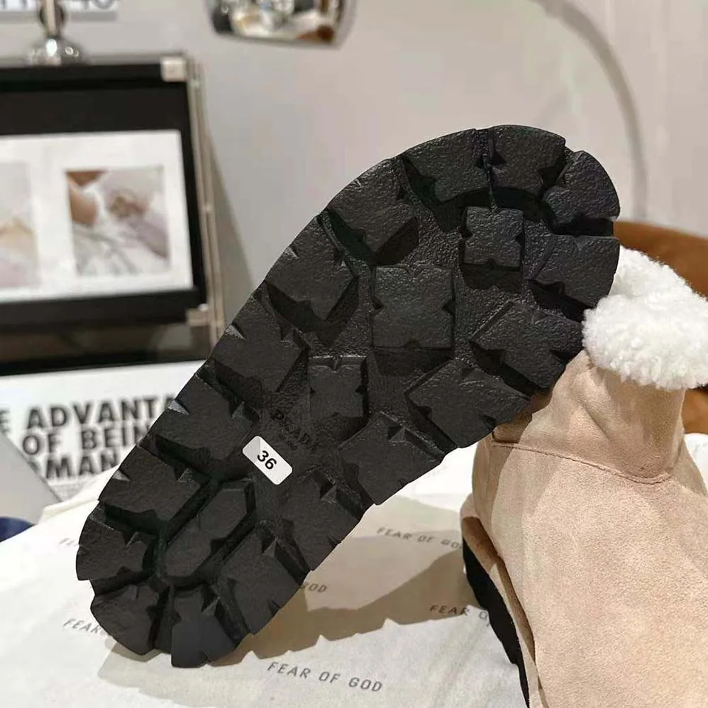 Prada Shearling Booties with Rubber Triangle Logo for Unisex Prada Shearling Booties with Rubber Triangle Logo for Unisex