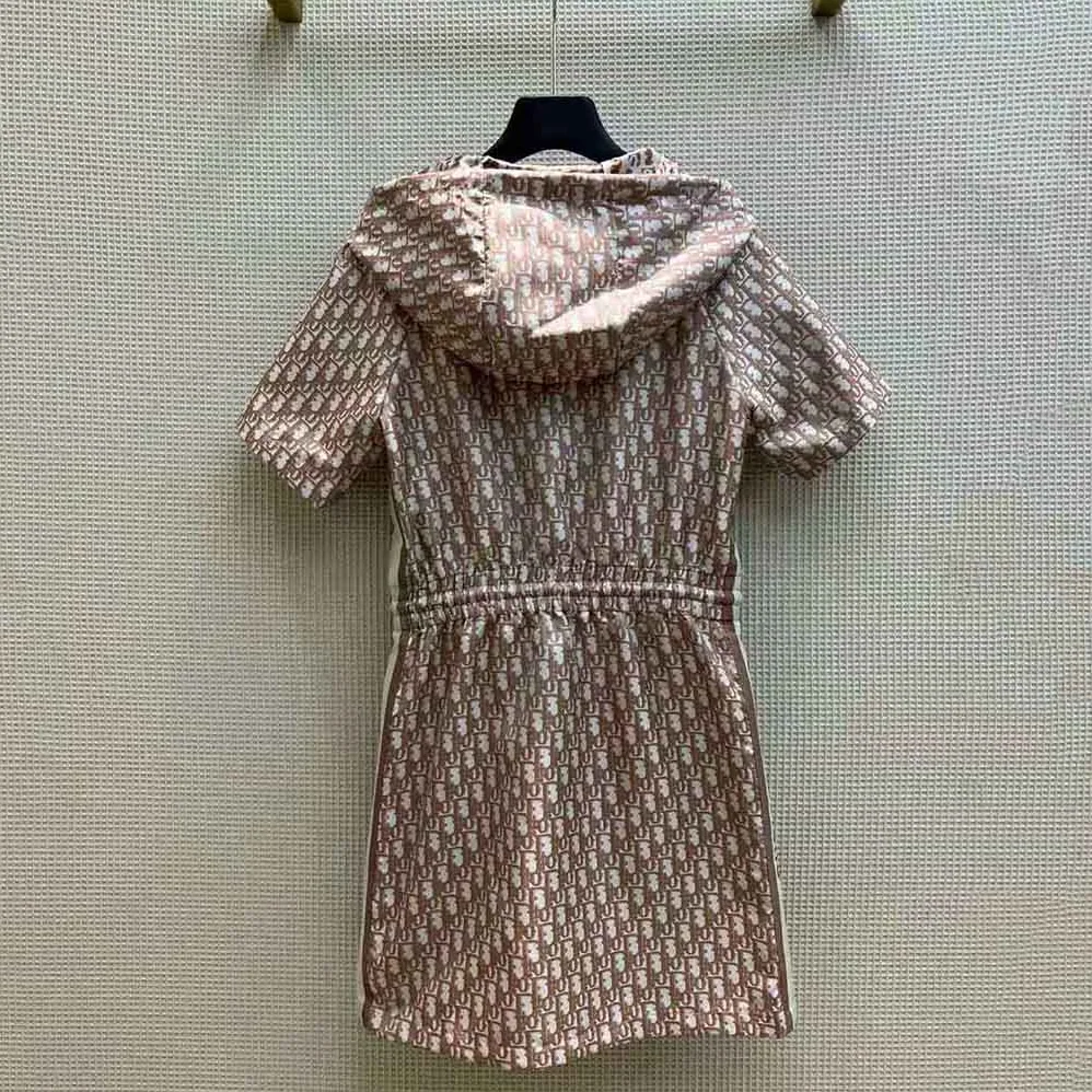 Dior Short Hooded Dress Rose Des Vents Technical Taffeta Jacquard for Women