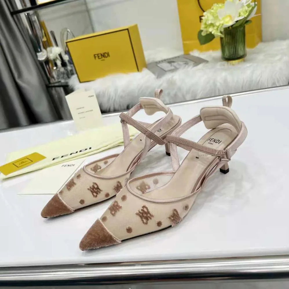 Fendi Colibri Lite Beige mesh and FF Karligraphy Medium for Women in Heel Slingbacks