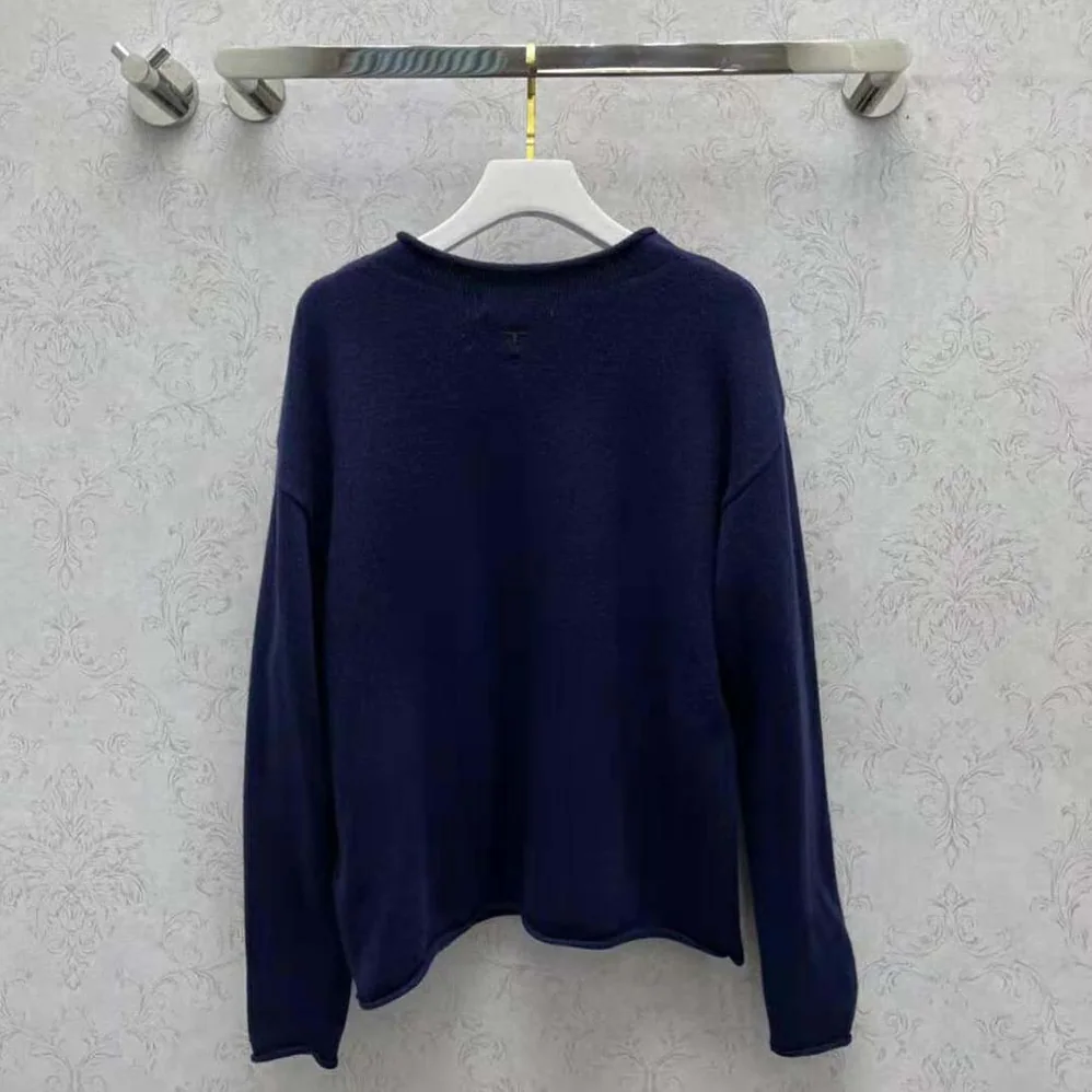 Dior Embroidered Sweater Navy Blue Cashmere Knit for Women Dior Embroidered Sweater Navy Blue Cashmere Knit for Women
